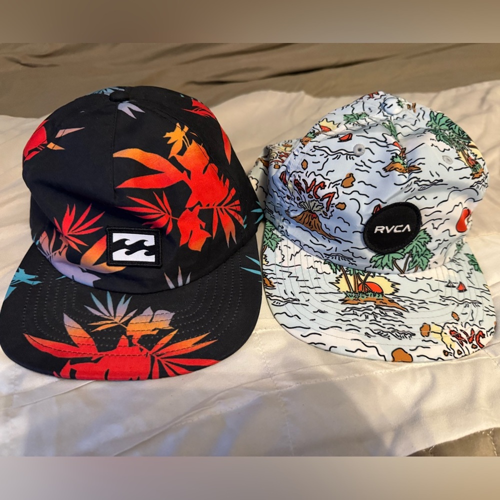 RVCA and Billabong Tropical Print Caps (selling as a pair)